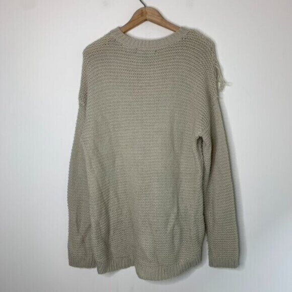 Forever 21 Chunky Knit Sweater Pullover beige Fringe detail Size Medium - Picture 12 of 16
